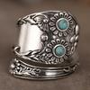 Huitan Vintage Flower Opening Rings with Imitation Turquoise for Women Anti Copper Color Elegant Lady Accessories Party Zircon