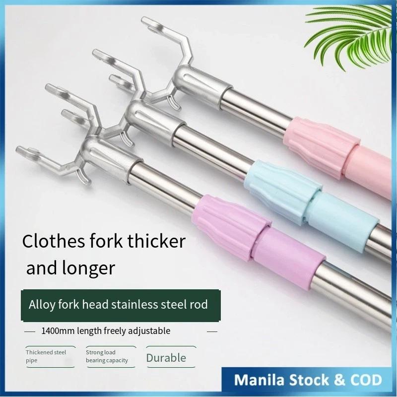 Easy-operate Telescopic Clothes Hanger Pole Stainless Steel Retractable Laundry Drying Fork for Balcony Laundry Use