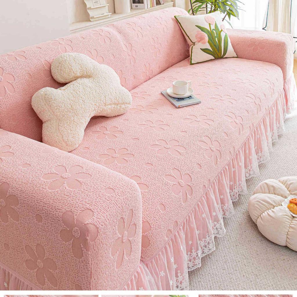 Cream Skirted Sofa Cover for Winter New All In One Anti Slip All Inclusive Universal Cover Protective Cover