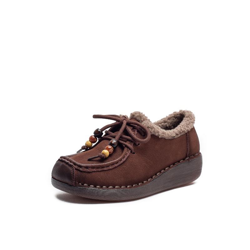 

Носите шнурованные ленивые туфли на плоской танкетке, повседневные женские туфли поверх хлопковых туфель 40 кофейный