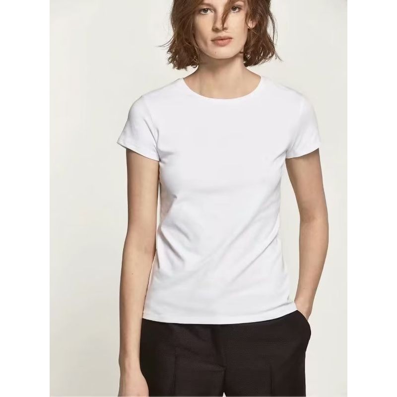 Spring New Arrival Cotton Tee Basic Shirt Base White Shirt Silm round Neck Short Sleeve T-shirt 6850900