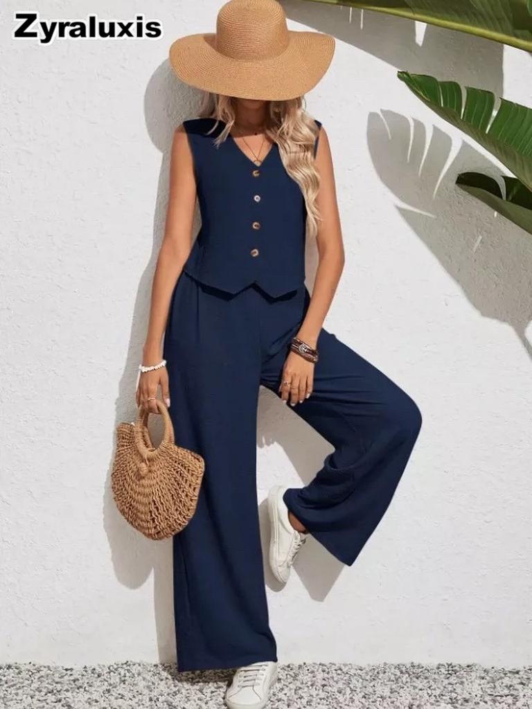 Linen Vest and Pants Set V-Neck Waistcoat Old Money Style Linen Suit