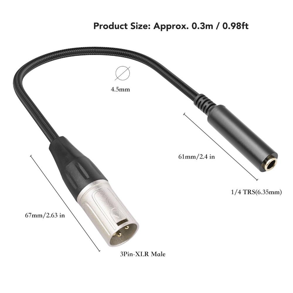 3 Pin Male To 6.35mm Socket Microphone Cable 0.3m / 0.98ft Sound Cable  Audio Equipment Linking