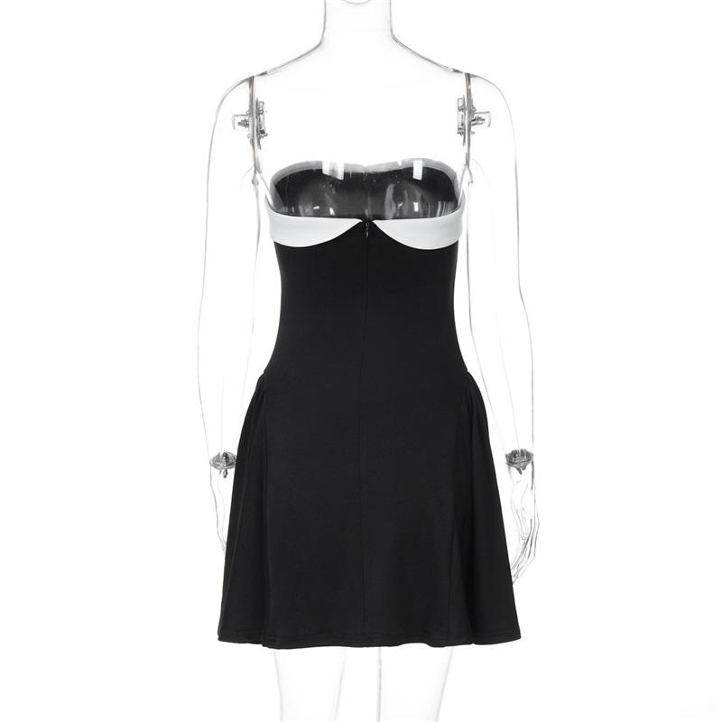 Tooxika Frühling Neu Elegant Schwarz-Weiß Patchwork Taille Schlank Tube Top Kleid