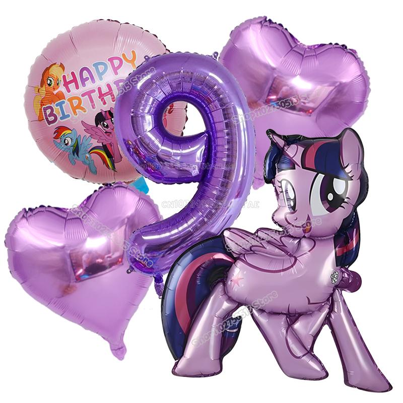 Beautiful My Little Ponys Girl Birthday Number Balloons Decoration Cute Cartoon Love Shape Round Balloons Set Party Supplies Kids Favor