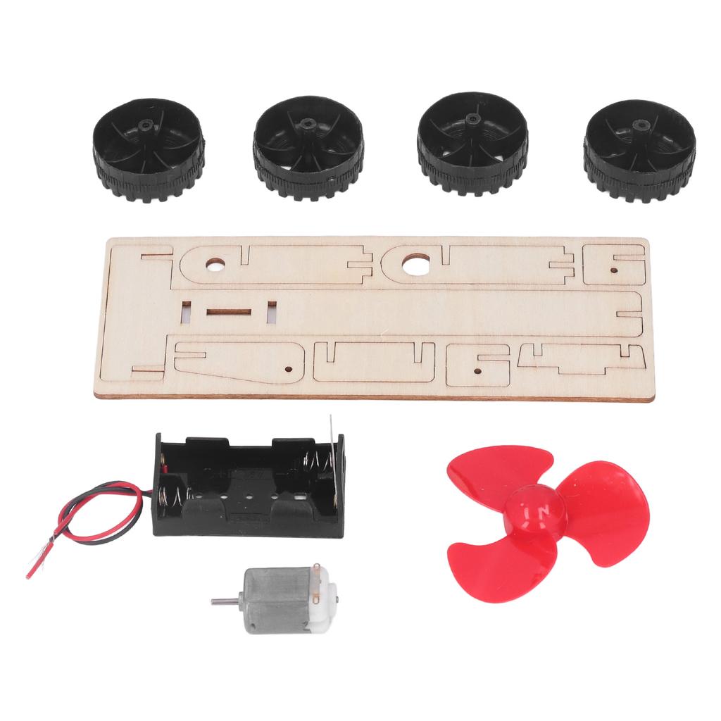 Wooden Electric Wind Car Model Fan Blade Motor Science Teaching Aids Educational Car Toy for Kids