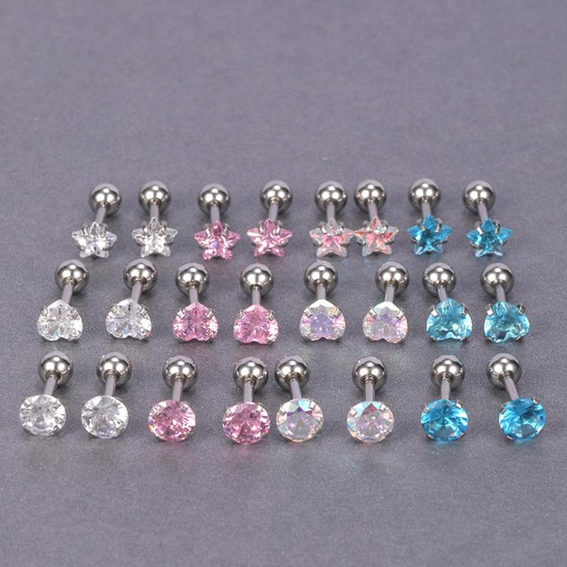 1 Pair 4Mm Multicolor  Stud Earrings For Women Ear Bone Nail Cartilage Ea