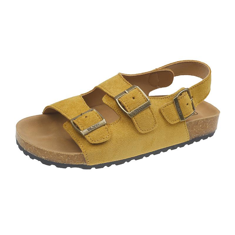 

Версия из коровьей кожи~ Сандалии на пробковой платформе, женские новые крутые шлепанцы, женская мода 35