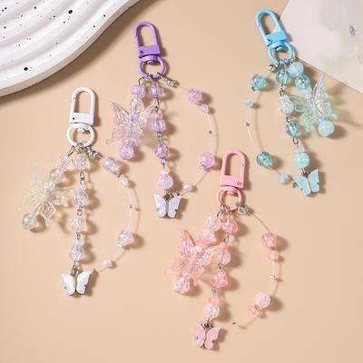 Lovely Resin Butterfly Keychain Handmade Beaded Key Ring Pendant for Women Girls Handbag Decor DIY Key Chain Jewelry Gift