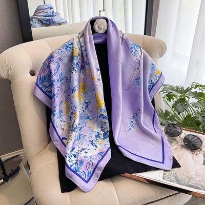 Twill Silk Headband Hijab Square Scarf Print 90Cm Warm Beach Stoles Shawl Wraps Female Hair Band Bag Wrist Bandana Foulard