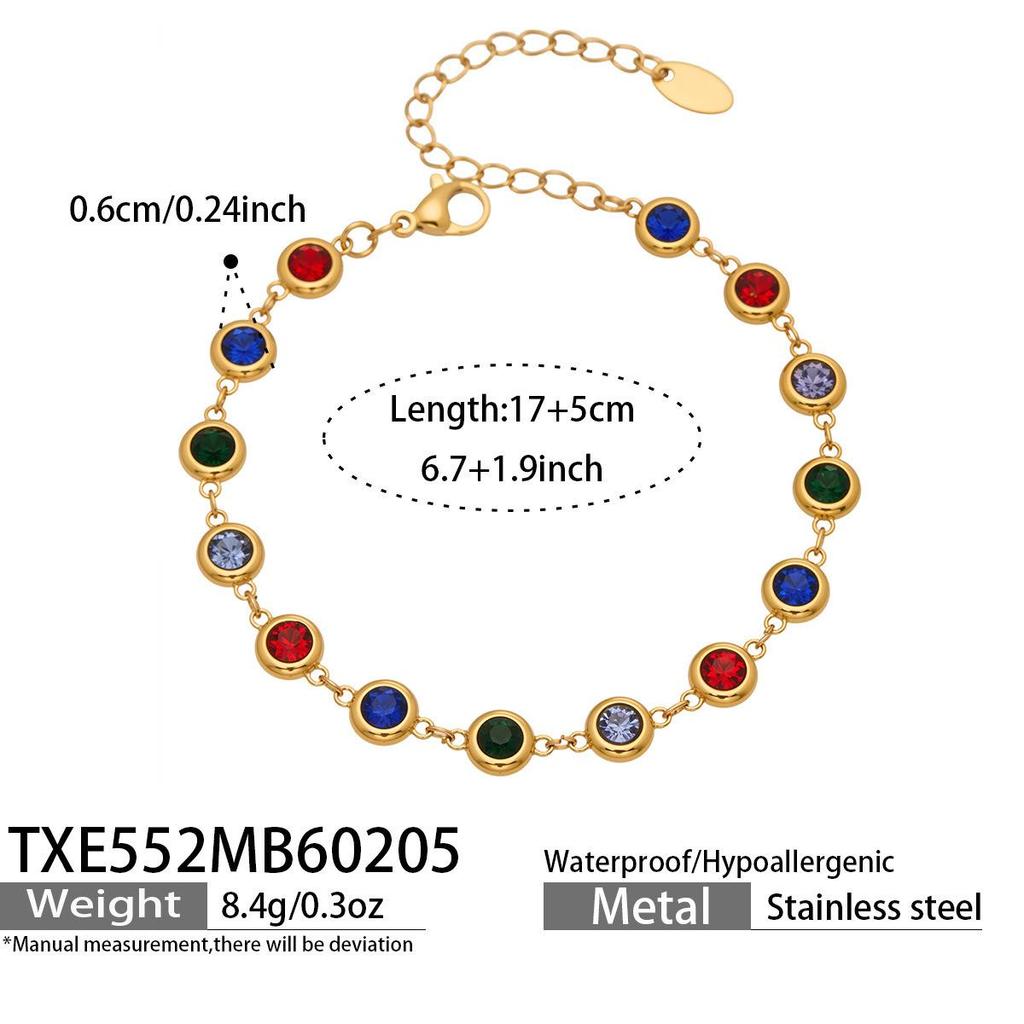 Elegantes Armband- und Halskettenset aus 5A-Zirkonia-Edelstahl mit farbigen Diamantquasten-Ohrringen