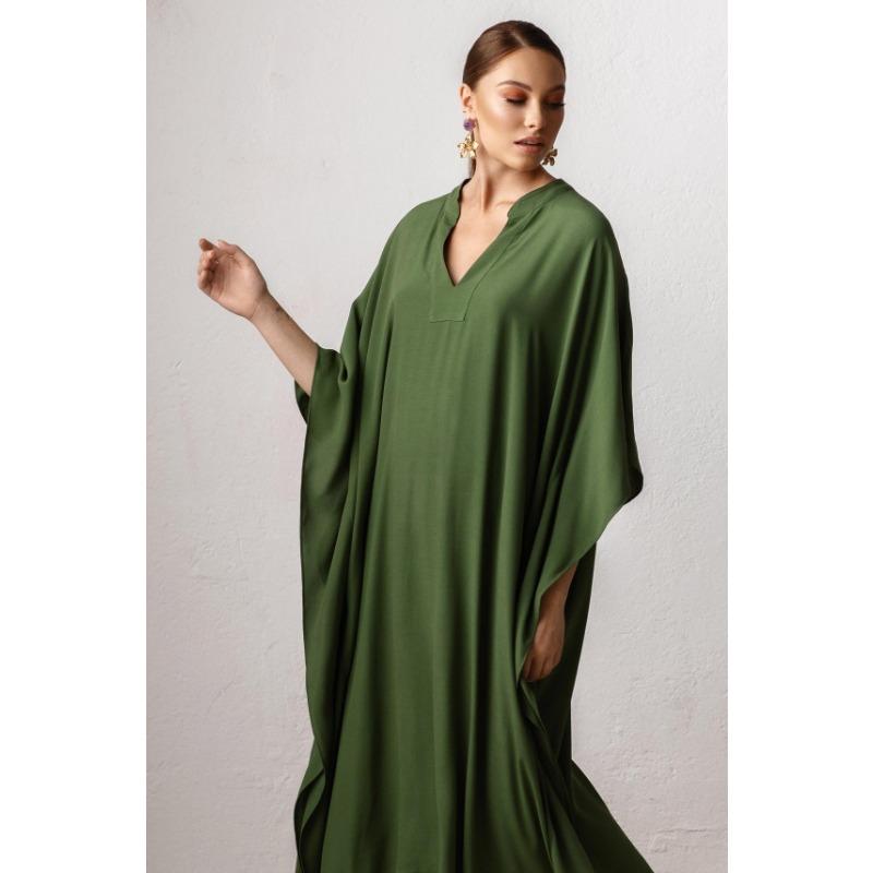 Damenmode Sommer Frühling Einfarbig Druck 1/2 Ärmel V-Ausschnitt Lockere Taille Freizeitkleider