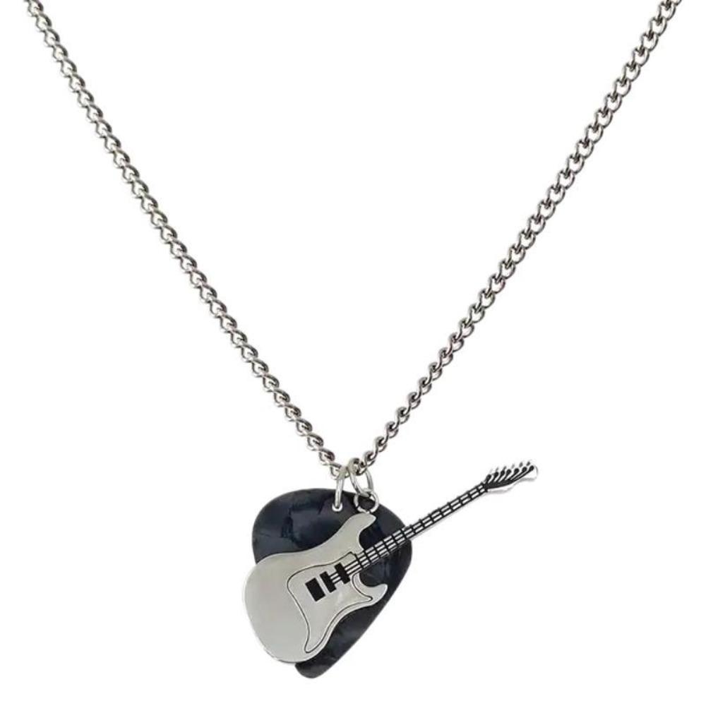 Hip-hop Guitar Pick Pendant Necklace Punk Electric Guitar Sweater Chain Guitar Chain Choker  Unisex