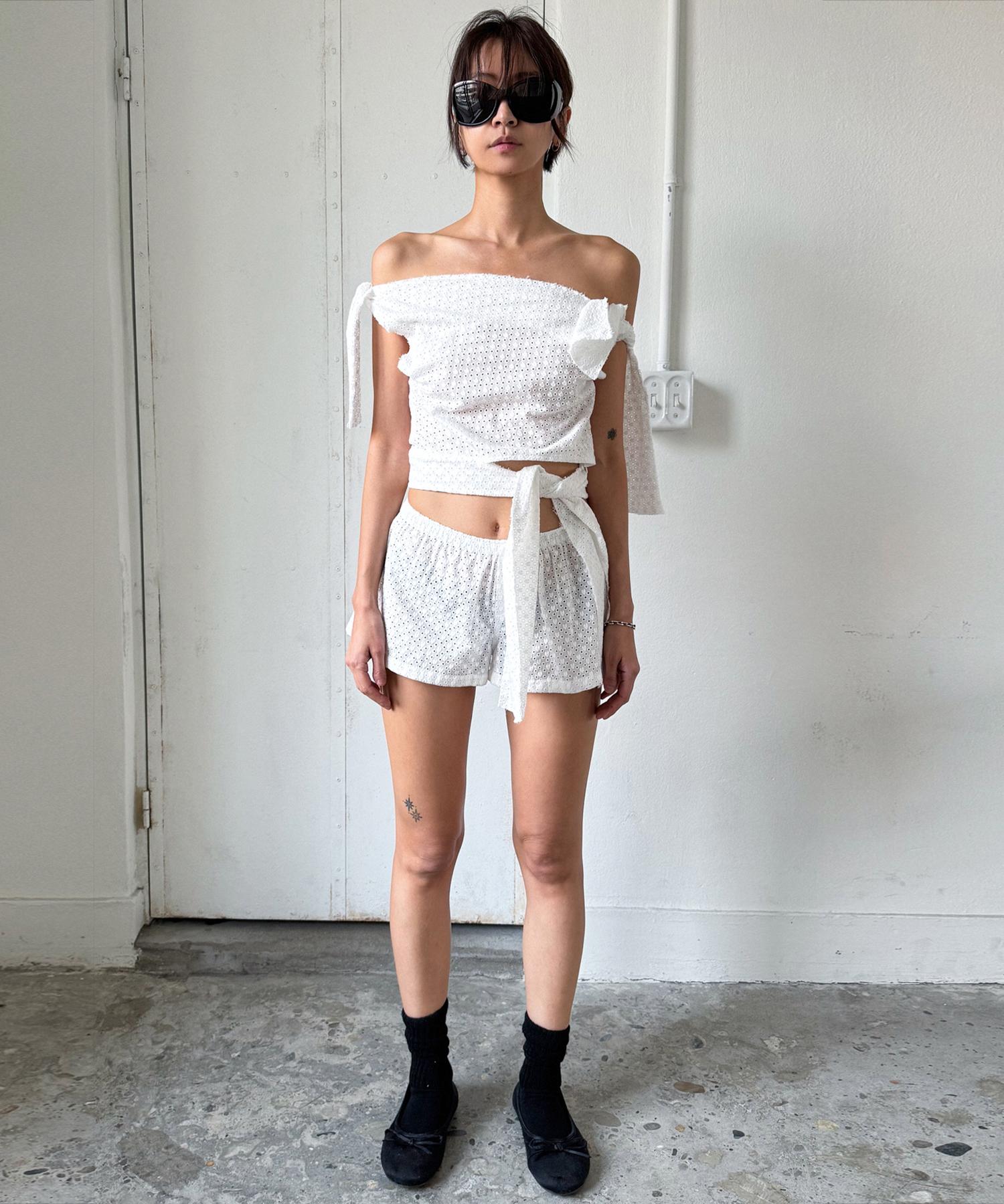 Sio Raw Edge Tie Blouse White Heart 1