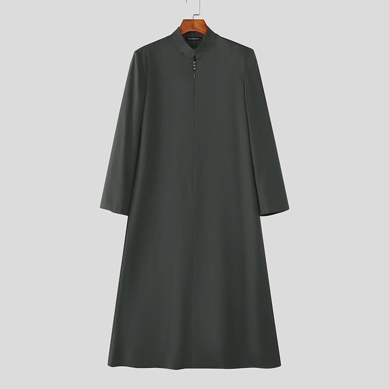 INCERUN Men Long Sleeve Front Zip-up Solid Color Casual Loose Long Tunic Tops