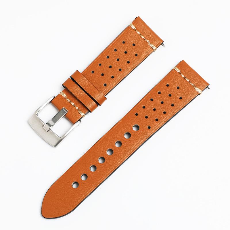 Men's Genuine Leather Watch Strap - Breathable Double-Sided Top Layer Cowhide with Interchangeable Ears