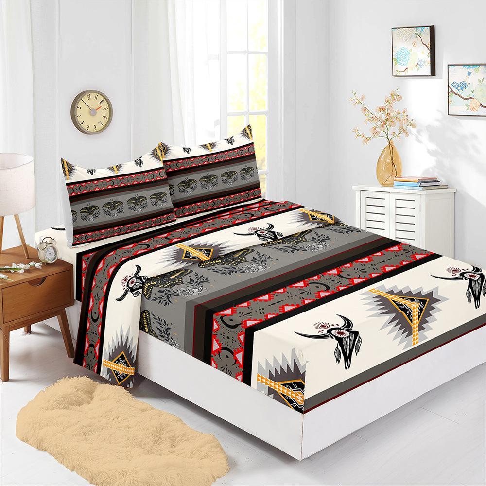 Four-Piece Mattress Set Bohemian 3D Digital Printing Kit Mattress Protective Cover