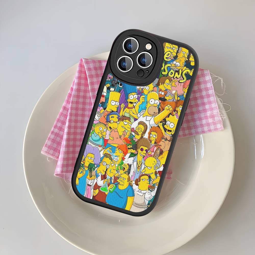 Vtipný kreslený S-Simpsons kryt na telefon pro iPhone 16 15 14 13 Pro Max 11 12 Plus Kožený silikonový obal