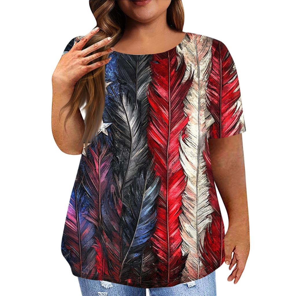 Women's Large Size T-Shirt Casual Tie-dye Round Neck Short Sleeve Top