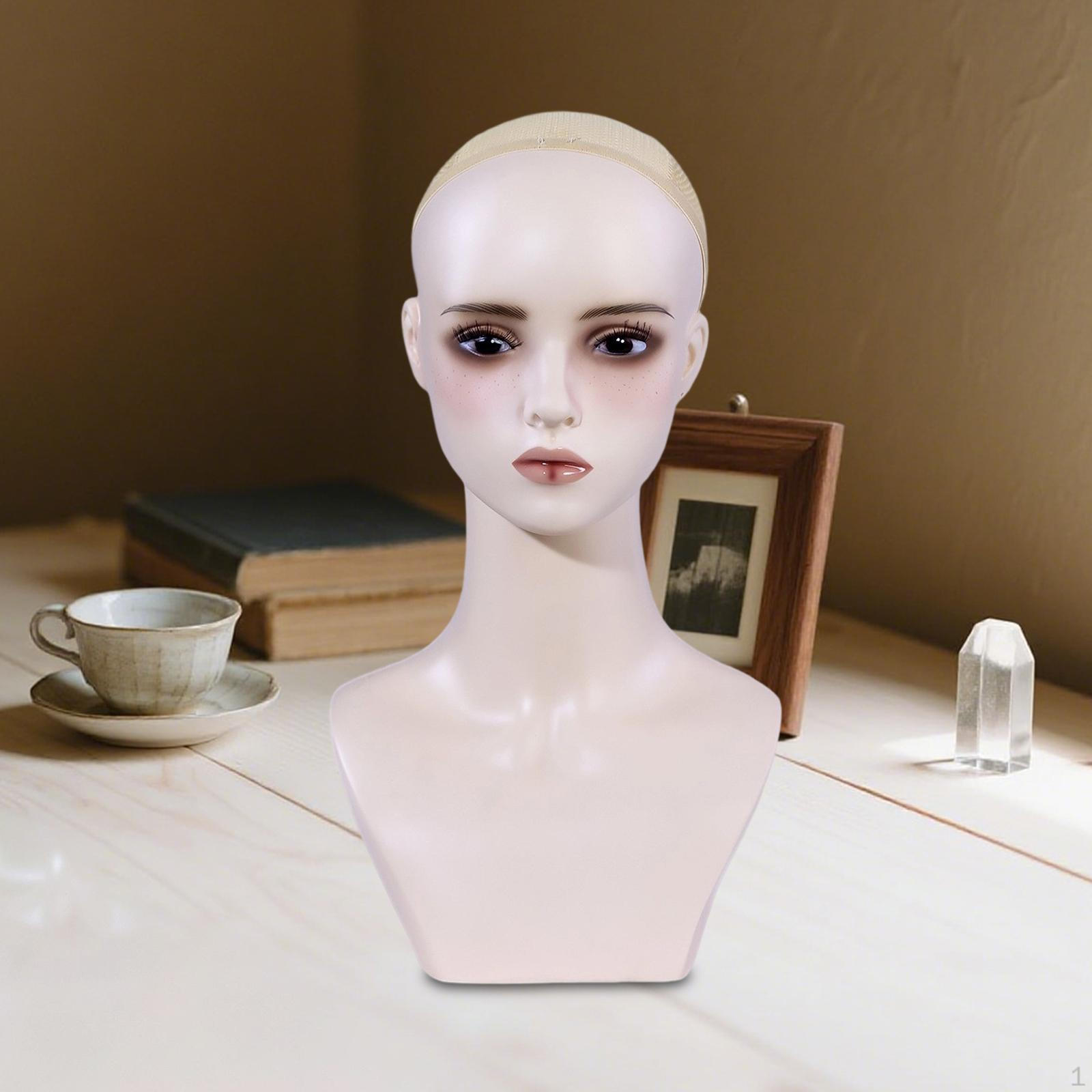 

Female Mannequin Head PVC Bust with Ears Realistic Wig Holder Manikin for Hairpieces Headband