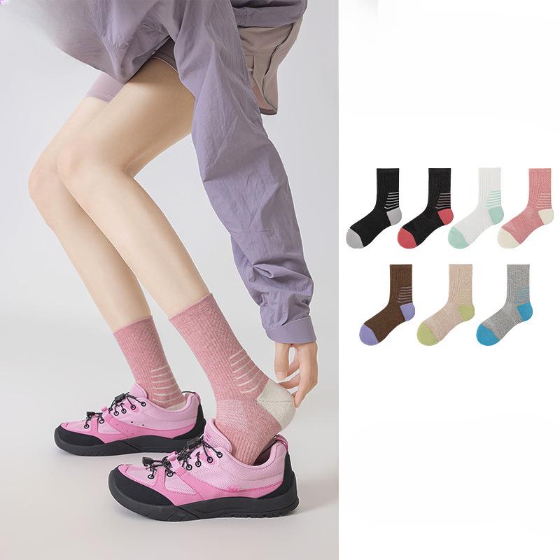 Female Spring and Autumn Fitness Running Waist Pressure Towel Bottom Color Boneless Tube Cotton Socks