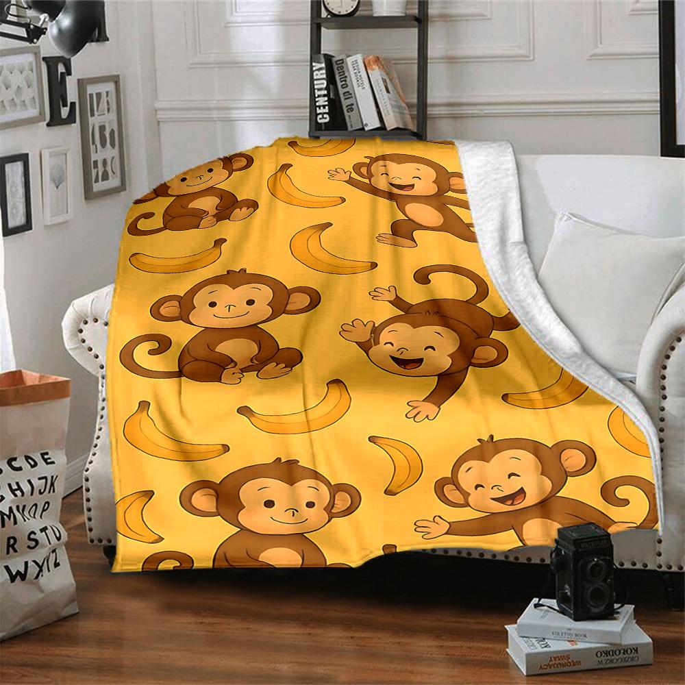 1pc Monkey Banana Blanket, Lightweight Flannel Throw Blanket For Sofa, Bed, Travel108