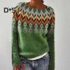 Vintage Damen Pullover Rundhals Langarm Farbblock Loose Pullover Pullover Mode Bequem Warm Strickmode Herbst Winter Gestrickte Kleidung