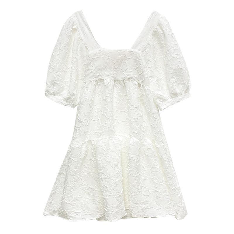 Pregnant Women Spring and Summer Sweet Square Neck Bubble Sleeves High Waist Thin Loose Girlfriends Dress