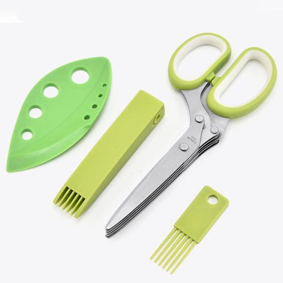 5 Stainless Steel Blades Herb Scissors Green Onion Scissors with Cleaning