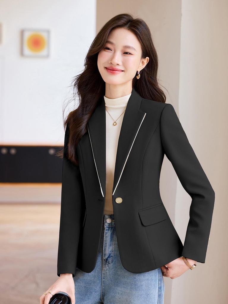 2025 Women's High-End Apricot Blazer: Korean Style, Slim Fit, Versatile Autumn Top