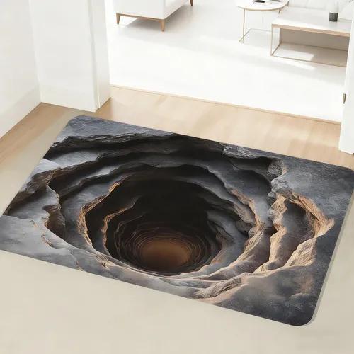Realistic 2D Illusion Cave Printed Floor Mat, Soft Rug for Entryway Bedroom Living Room, Rustic Home Decor Carpet