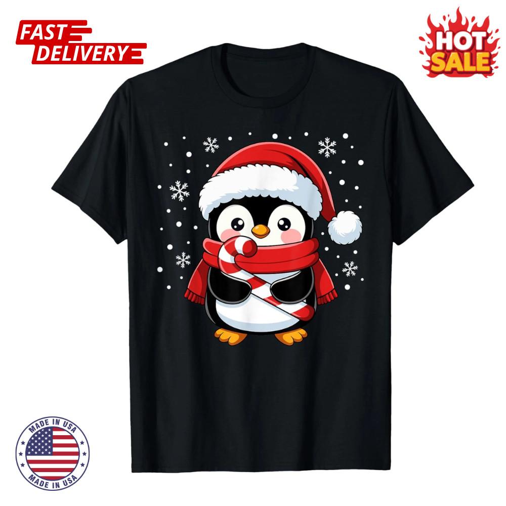 SALE Penguin Christmas Candy Cane Snow Xmas Gift Unisex Inspired T-Shirt S-5XL