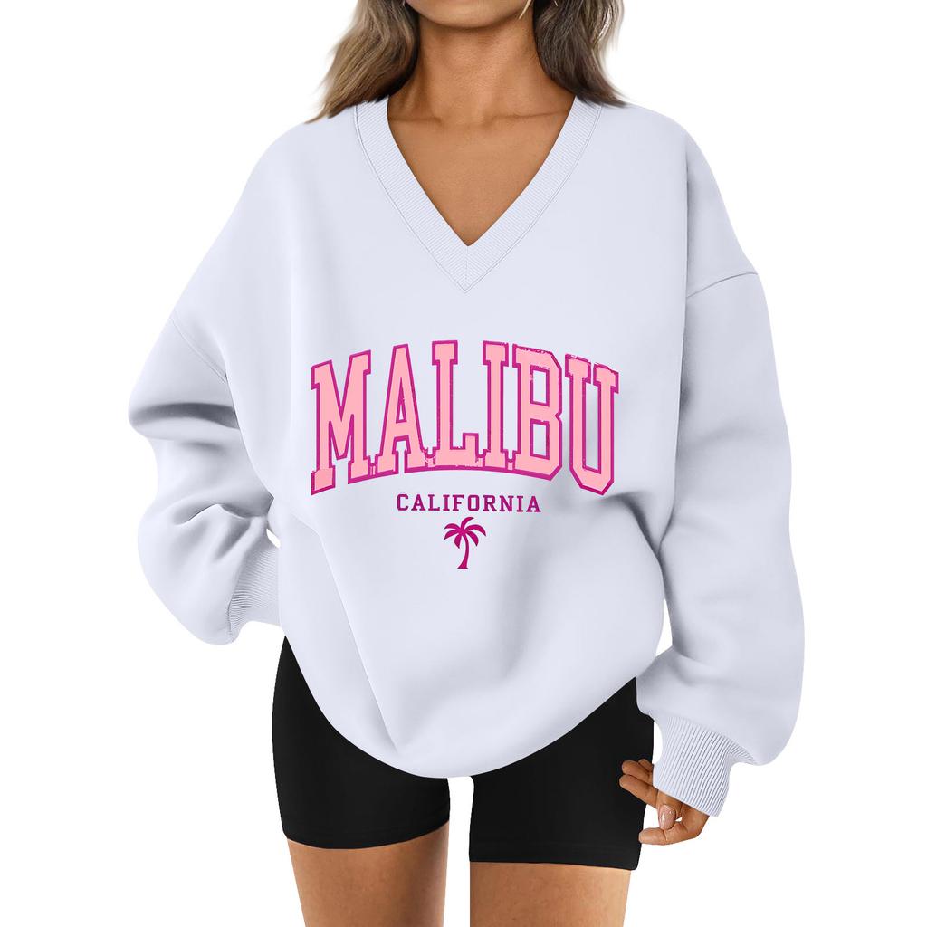 Damen Locker Und Bequemes Buchstaben V-Ausschnitt Sportbekleidung Langarm Sweatshirt Tägliche Passende Kleidung