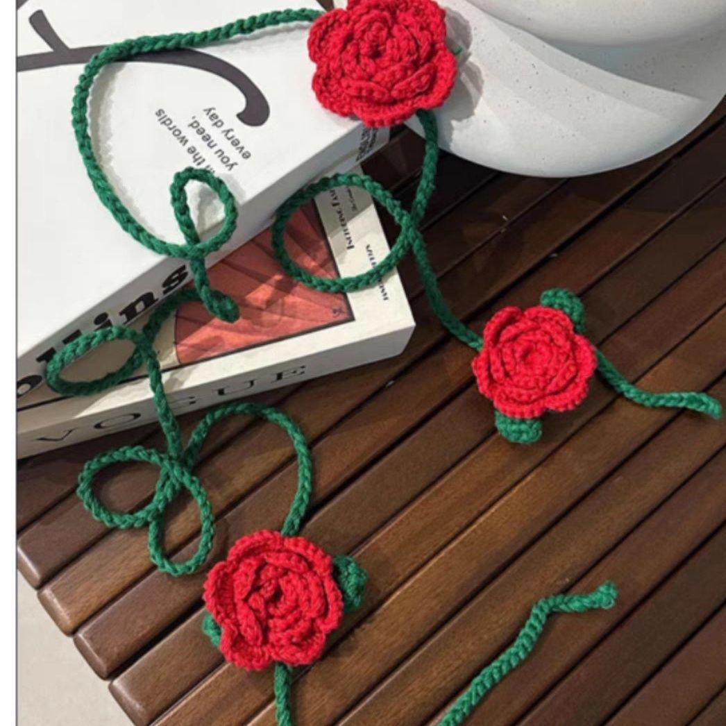 

Вязанная крючком вручную поясная цепочка с розой, с 3D ожерельем в виде цветка и длинным шелковым шарфом-поясом.