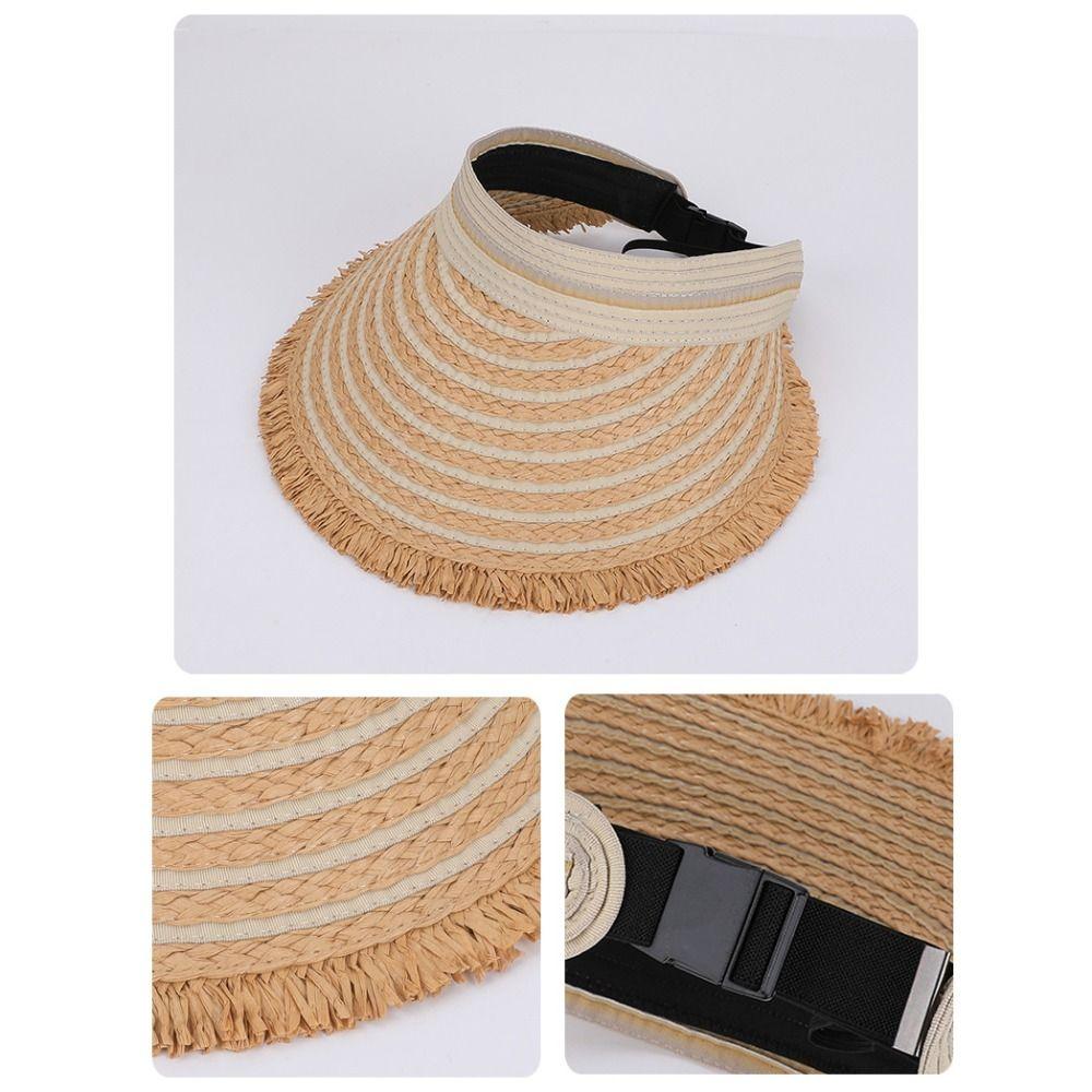 Top Air Cap Portable Empty Top Straw Hat Solid Color Breathable Wide Brim Woven Versatile Lightweight Beach Hat Sport