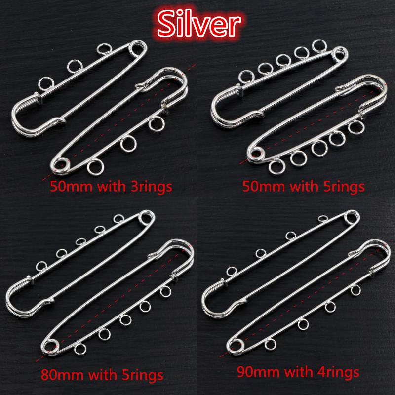 5pcs/lot Safety Pins Brooch Blank Base Brooch Pins 50/80/90mm Pins 3/5 Rings Jewelry Pin for Jewelry Making Supplies Accessorie