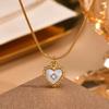 Chic Zircon Shell Heart Necklace for Women Stainless Steel Round Snake Chain Pendant Necklaces Valentine's Jewelry Gifts