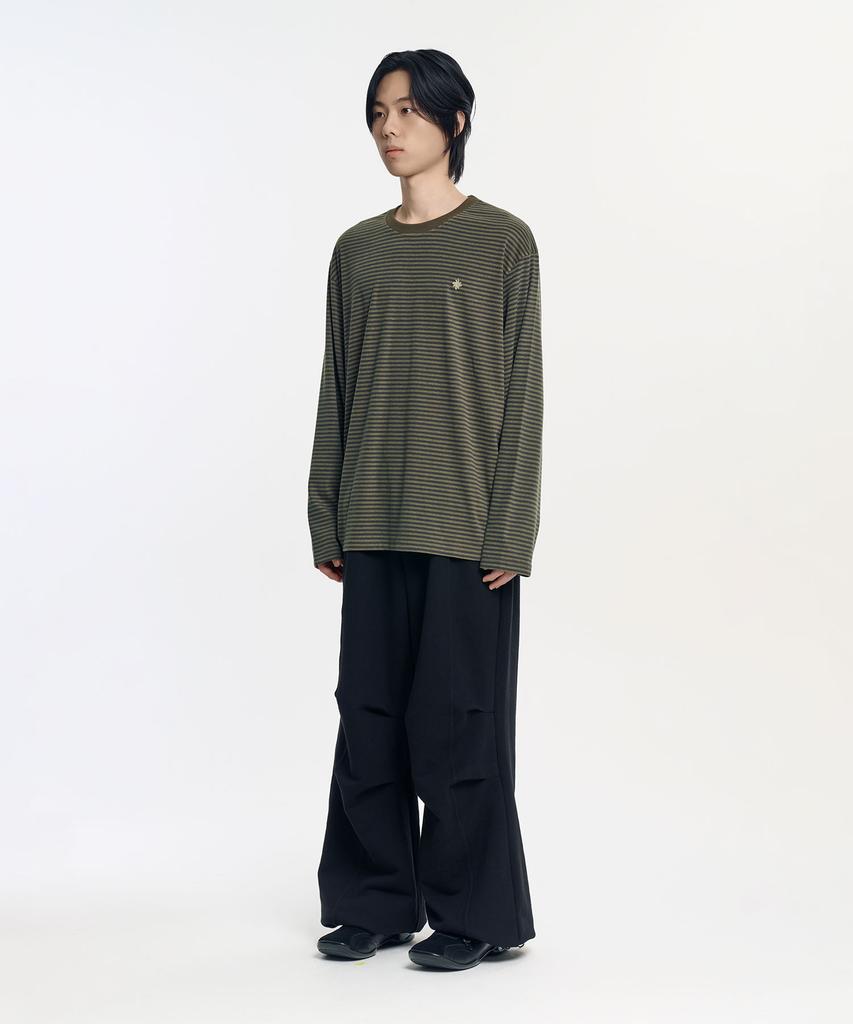 SLOW RECORD HOUSE Striped Long Sleeve_Khaki