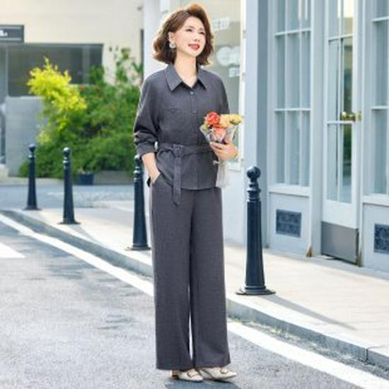 Elegant Spring Suit for Middle-Aged and Elderly Women: Chic Two-Piece Set for Casual Wear XL серый