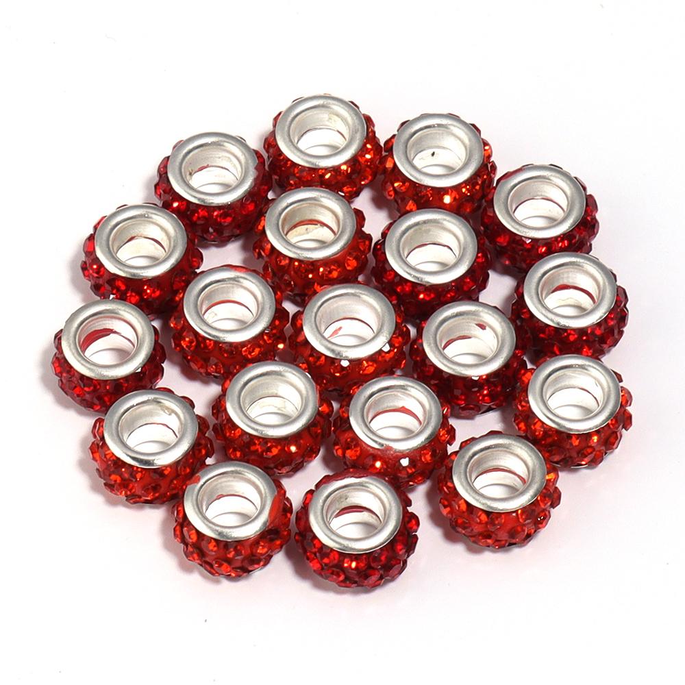 20pcs 11mm Rhinestone Polymer Clay Beads Round Big Hole Loose Spacer Beads For DIY Jewelry Making Bracelets Necklace Accessories