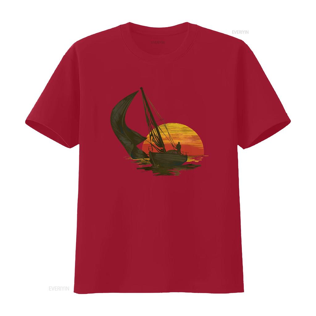 Retro Sailing T Shirt Vintage Captain Sunset Ocean Design Unisexs Vintage Casual Graphic Unisex Streetwear Comfortable