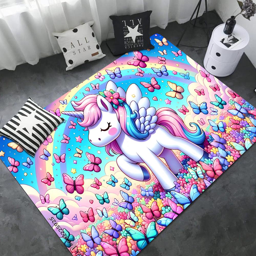 Cartoon Unicorn Animal Bathroom Mat Kids Room Bedroom Decoration Balcony Anti-Slip Doormat Living Room Bedside Area Rugs