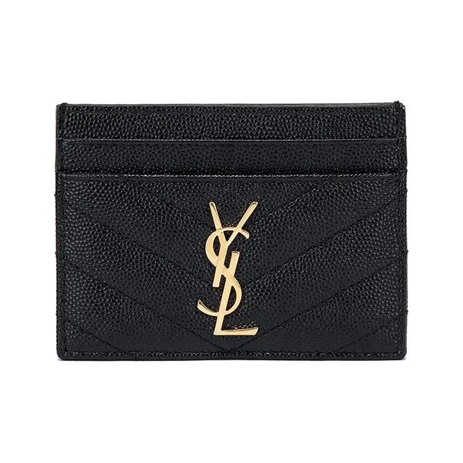 

SAINT LAURENT YSL CASSANDRE metal logo quilted surface stitch grain embossed cowhide leather card holder card bag regular female black One Size-Gift Set(Basic Set+Box+Shopping Bag) чорний
