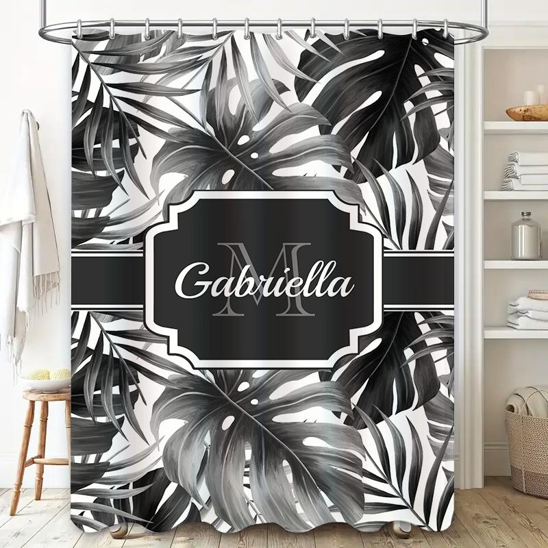 Monstera Pflanze Duschvorhang Mit Name Schwarz Weiß Dekor Für Badezimmer Anpassbare Größe Farbe Perfekte Geschenkidee Fo