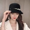 Top Hat British Style Faux Pearl Decor Down Brim Sunshading Round Top Decorate Retro Vintage Women Cloche Hat for Church