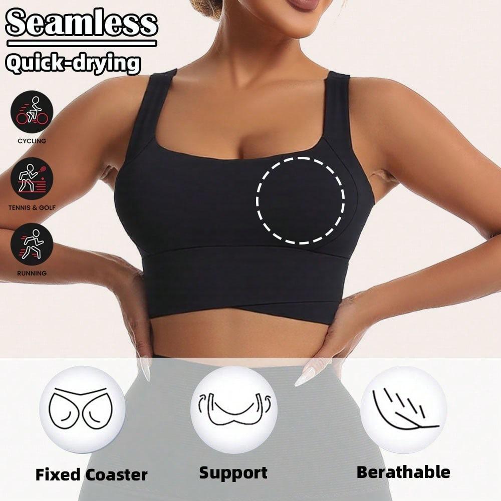 Solid Cross Hem Seamless Wireless Sports Bra S чёрный