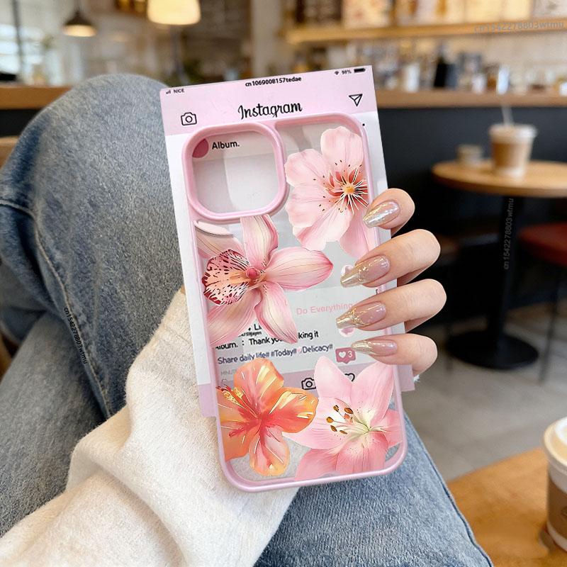 Pink Plum Blossoms On Branches Phone Case For iPhone 16 17 Pro 15 14 13 12 11 XR XS Max 7 8 Plus Flower Clear Hard Cover Fundas