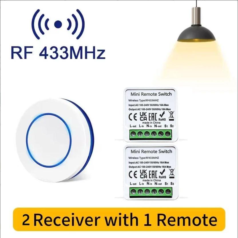 Interrupteur Intelligent 16A Contrôleur Relais RF 433MHz Télécommande Sans Fil Mini Bouton Rond Interrupteur Mural à Panneau pour Appareils DIY Maison Intelligente