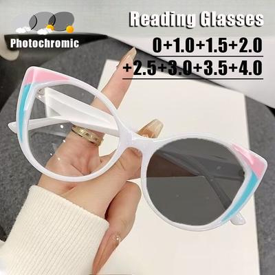 Women's INS Style Photochromic Presbyopia Glasses Fashion Cat Eye Frame Comfort Reading Glasses Large Frame