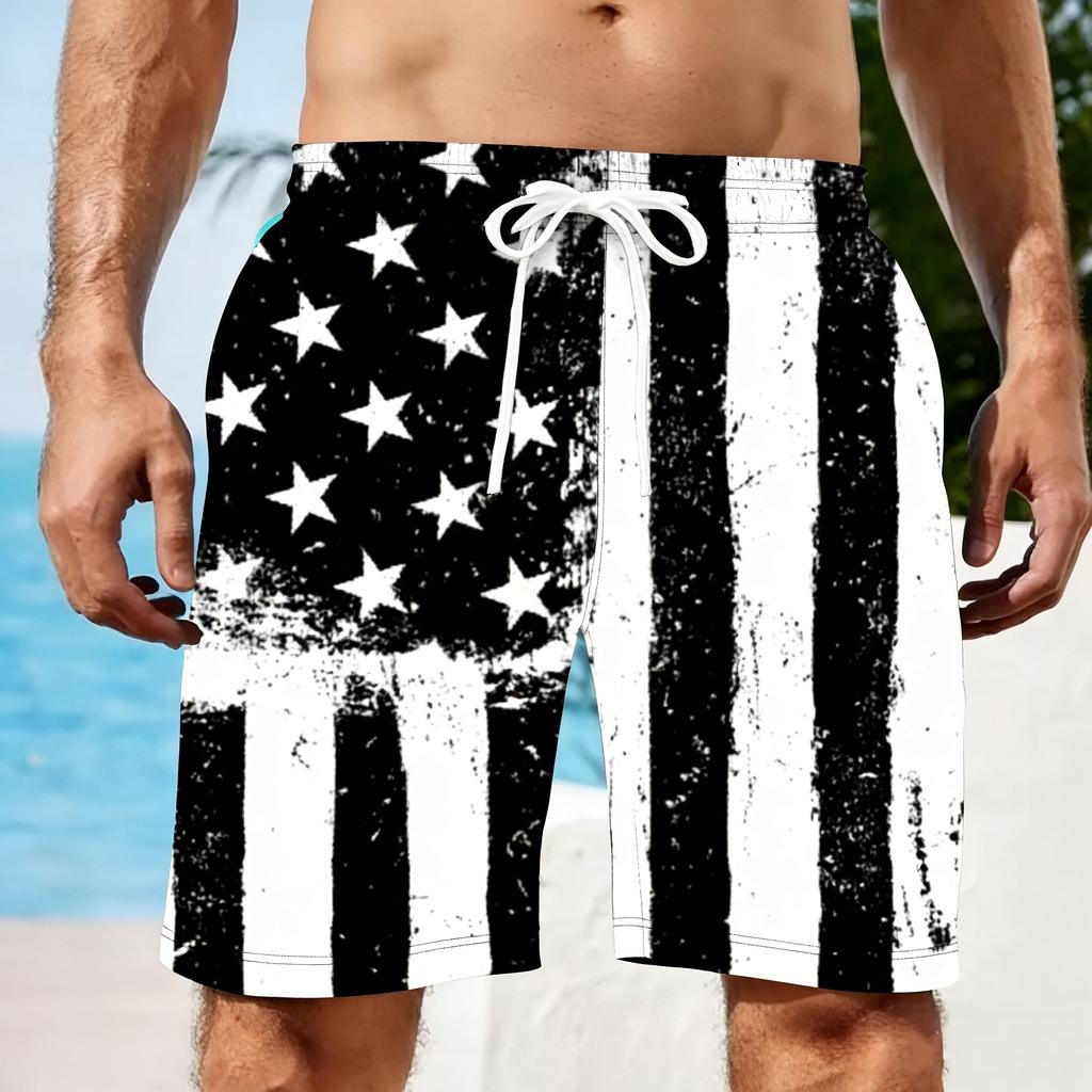 2026 Uomo 3D Bandiera USA Grafica Pantaloncini da Spiaggia Uomo Stampa Bandiera USA Costume da Bagno per Surfista Pantaloni da Mare Uomo Pantaloncini Freschi Ice